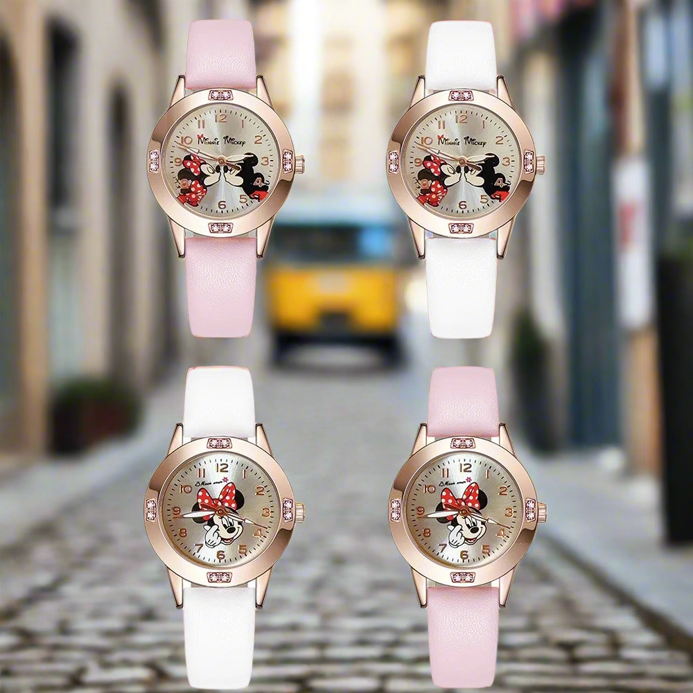 Disney Mickey Mouse Cute Fashion Cartoon Children's Watch Leather Strap Suitable for Boys and Girls Quartz Watch Festival Gift
