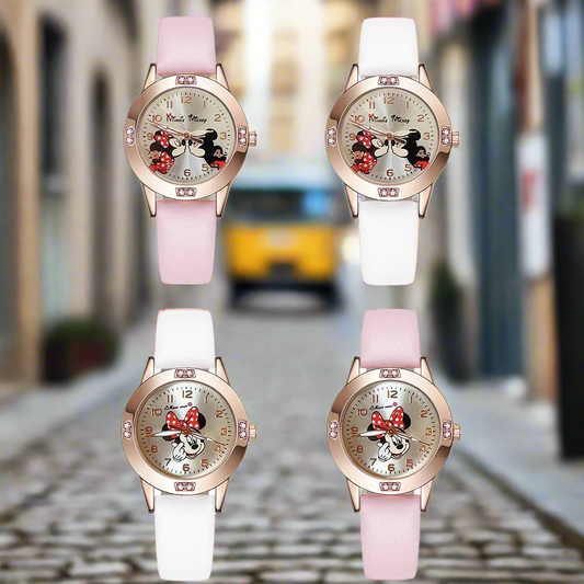 Disney Mickey Mouse Cute Fashion Cartoon Children's Watch Leather Strap Suitable for Boys and Girls Quartz Watch Festival Gift