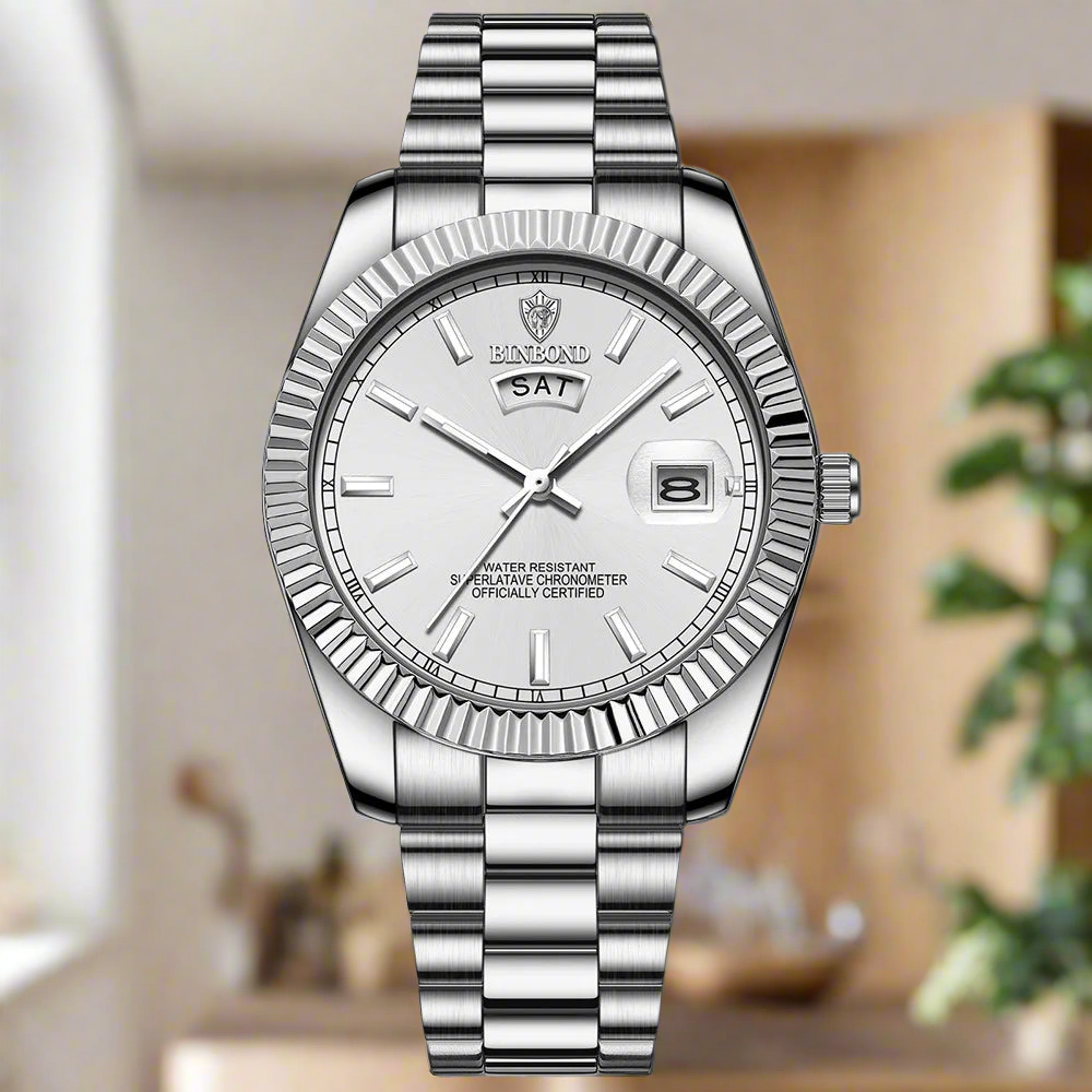 Mens Fashion Business Sports Quartz Watch 30M Waterproof Luminous Classic Calendar Creative Clock Mens Wristwatch BINBOND