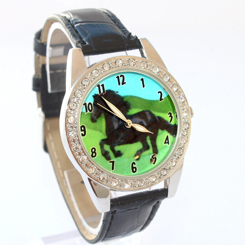 Top Brand Kids Children Fashion Watches Quartz Leather Strap Wrist Watch Boys Girls watches cartoon watches horse dial