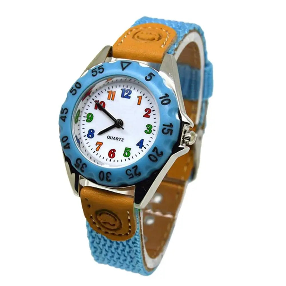 Cute Boys Girls Quartz Watch Kids Children's Fabric Strap Student Time Clock Wristwatch Colorful Number Dial birthday Gifts