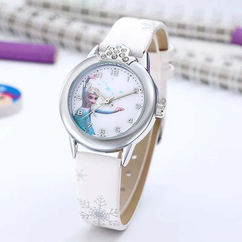 Girls  Princess Kids Watches Leather Strap Cute Children's Cartoon Wristwatches Gifts for Kids Girl Frozen Clock