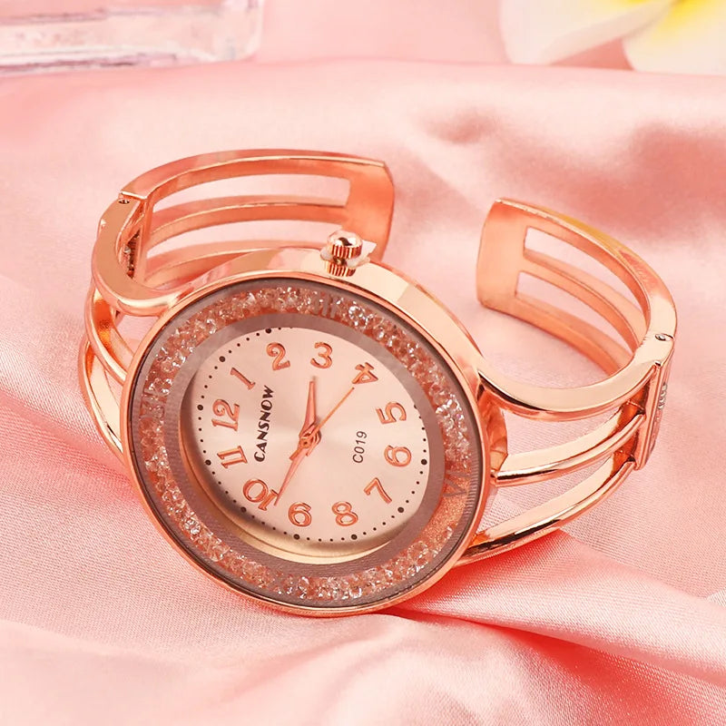 CANSNOW New Women's Watch Bangle Fashion Wristwatch Quartz Woman Casual Rhinestone Ladies Bracelet Relogio Clock montre femme