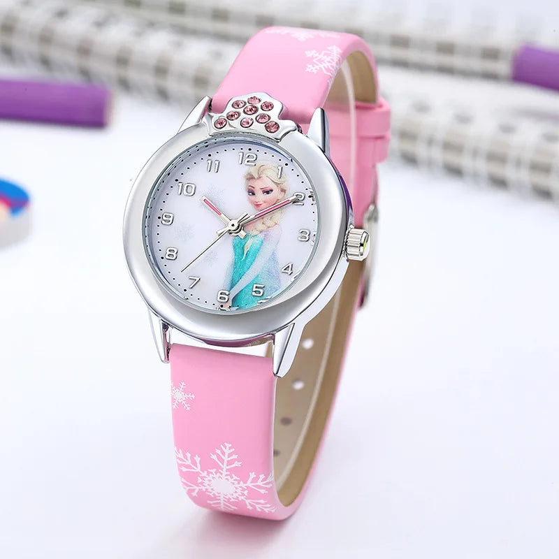 Girls  Princess Kids Watches Leather Strap Cute Children's Cartoon Wristwatches Gifts for Kids Girl Frozen Clock