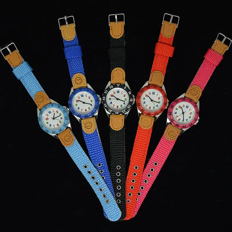 Cute Boys Girls Quartz Watch Kids Children's Fabric Strap Student Time Clock Wristwatch Colorful Number Dial birthday Gifts