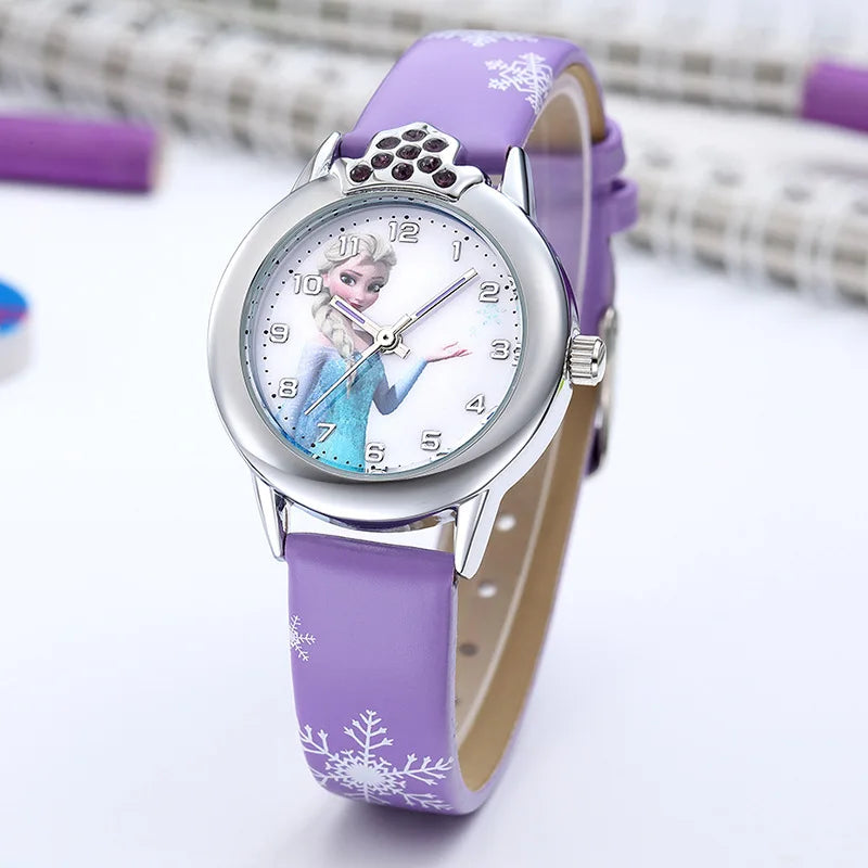 Girls  Princess Kids Watches Leather Strap Cute Children's Cartoon Wristwatches Gifts for Kids Girl Frozen Clock