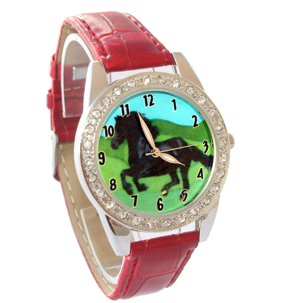 Top Brand Kids Children Fashion Watches Quartz Leather Strap Wrist Watch Boys Girls watches cartoon watches horse dial