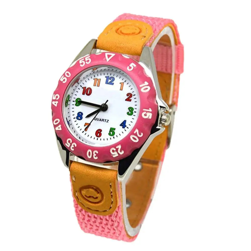 Cute Boys Girls Quartz Watch Kids Children's Fabric Strap Student Time Clock Wristwatch Colorful Number Dial birthday Gifts