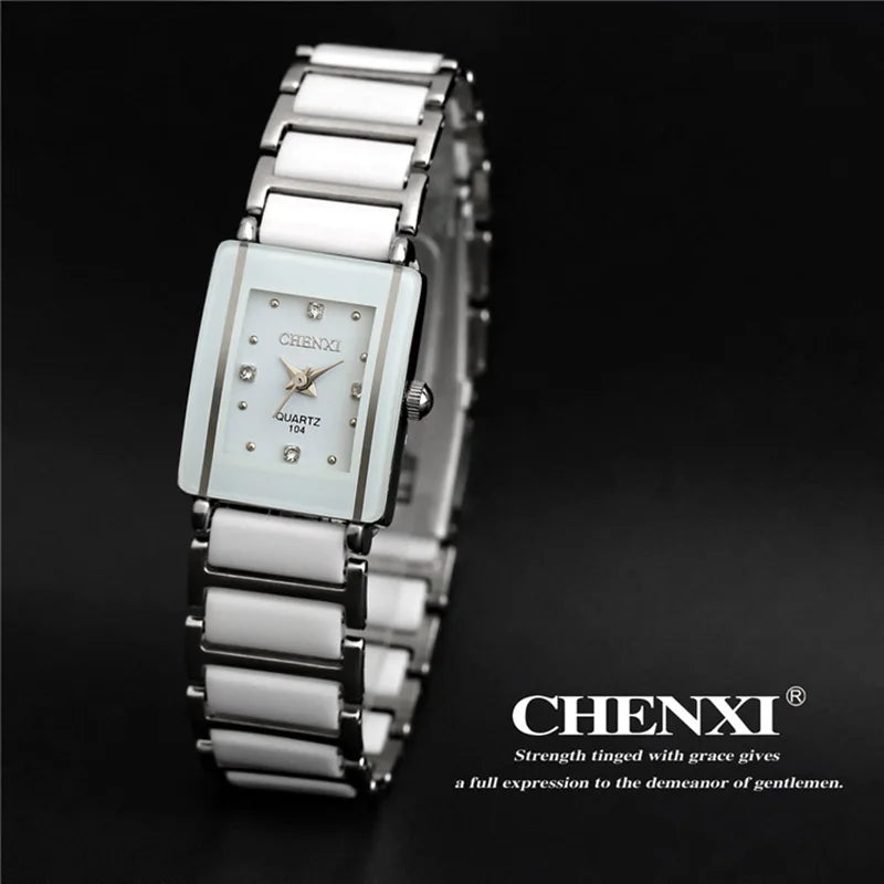 Brand Ladies Watch Elegant Black Ceramics Simple Minimalism Small Narrow Quartz Casual Women Clock Rhinestone Wristwatch