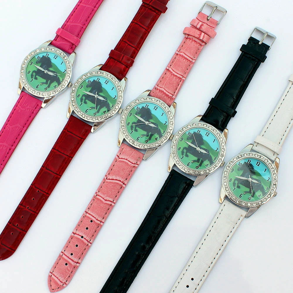 Top Brand Kids Children Fashion Watches Quartz Leather Strap Wrist Watch Boys Girls watches cartoon watches horse dial