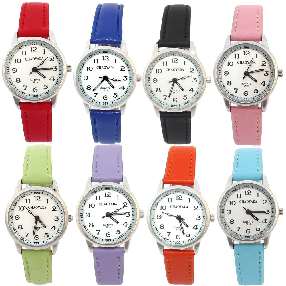 Child Watches Girl Leather Strap Learn Time Kids Watch Students Quartz Wristwatch Casual Fashion Children's Gifts