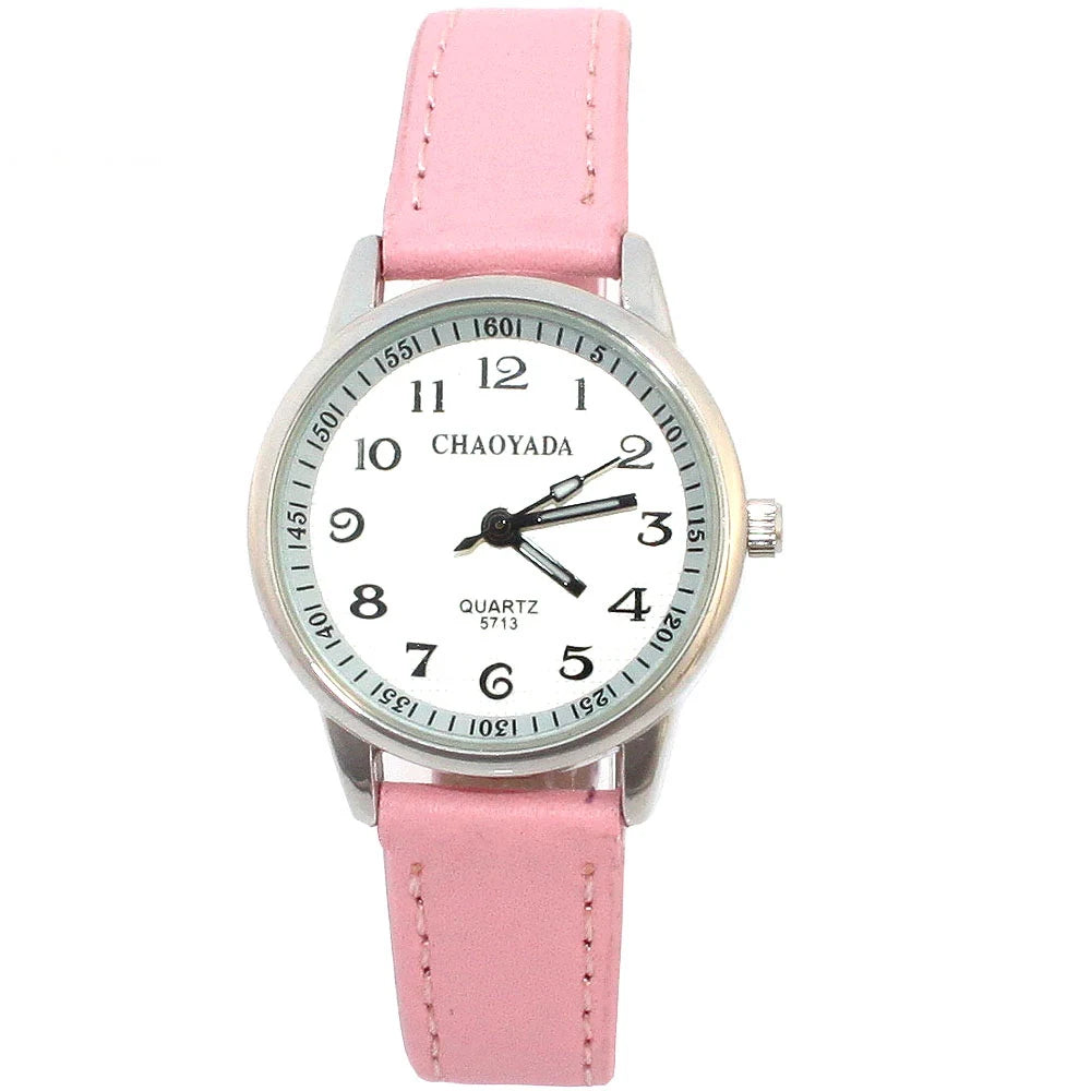 Child Watches Girl Leather Strap Learn Time Kids Watch Students Quartz Wristwatch Casual Fashion Children's Gifts