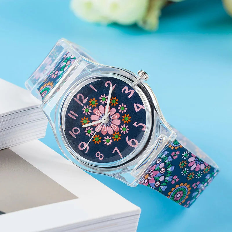 High quality summer new brand children students fashion quartz watches kids soft waterproof sports flowers animals wristwatches