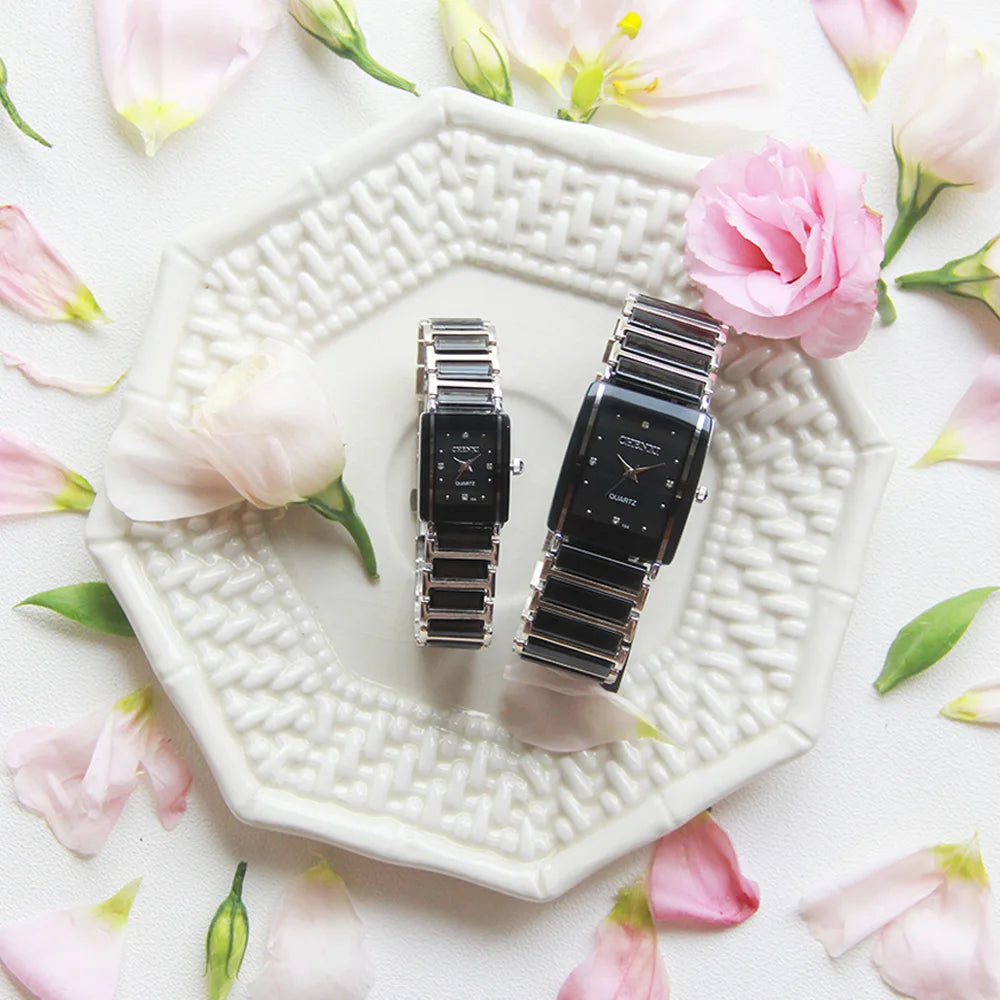 Brand Ladies Watch Elegant Black Ceramics Simple Minimalism Small Narrow Quartz Casual Women Clock Rhinestone Wristwatch