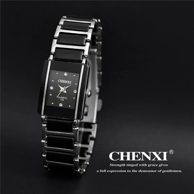 Brand Ladies Watch Elegant Black Ceramics Simple Minimalism Small Narrow Quartz Casual Women Clock Rhinestone Wristwatch