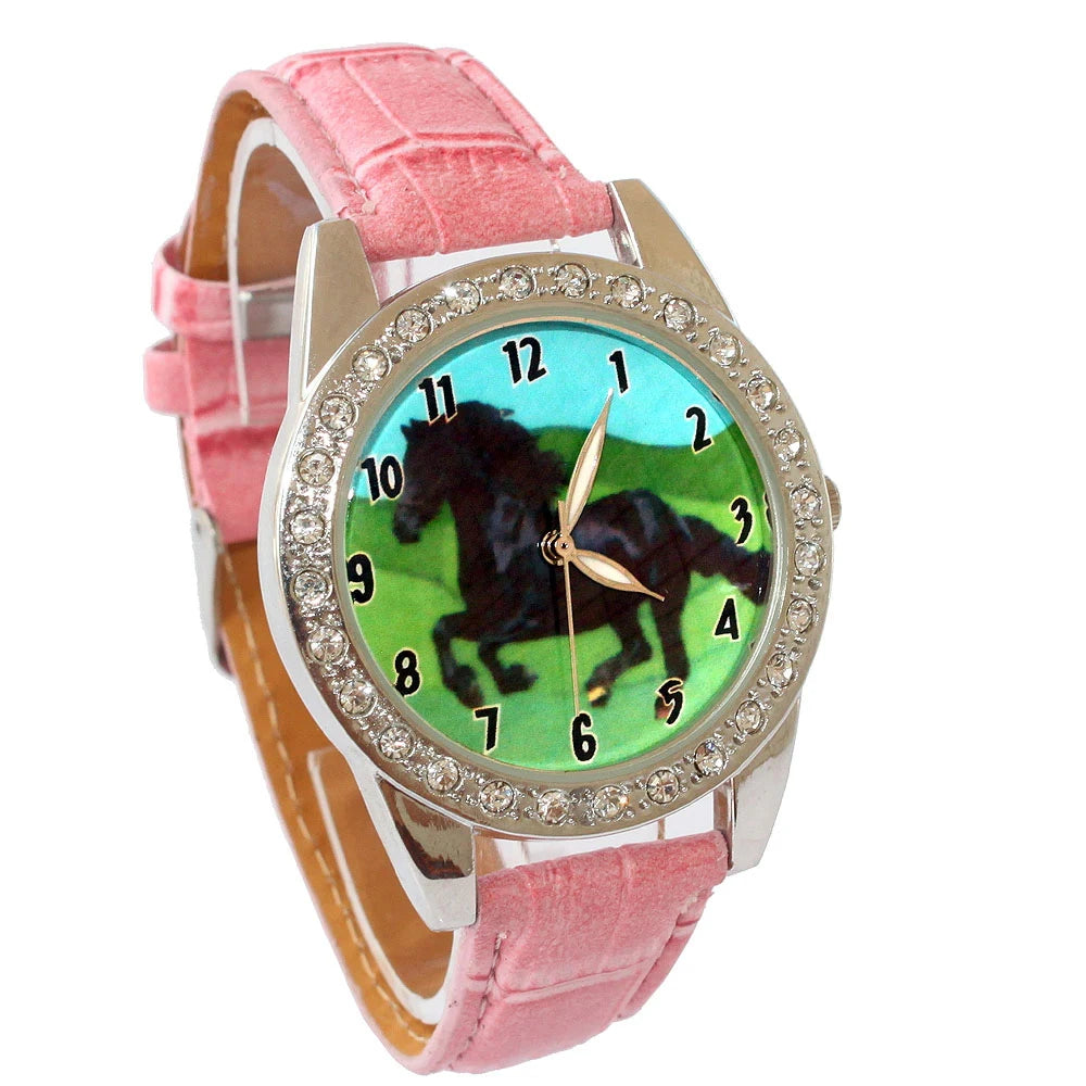 Top Brand Kids Children Fashion Watches Quartz Leather Strap Wrist Watch Boys Girls watches cartoon watches horse dial