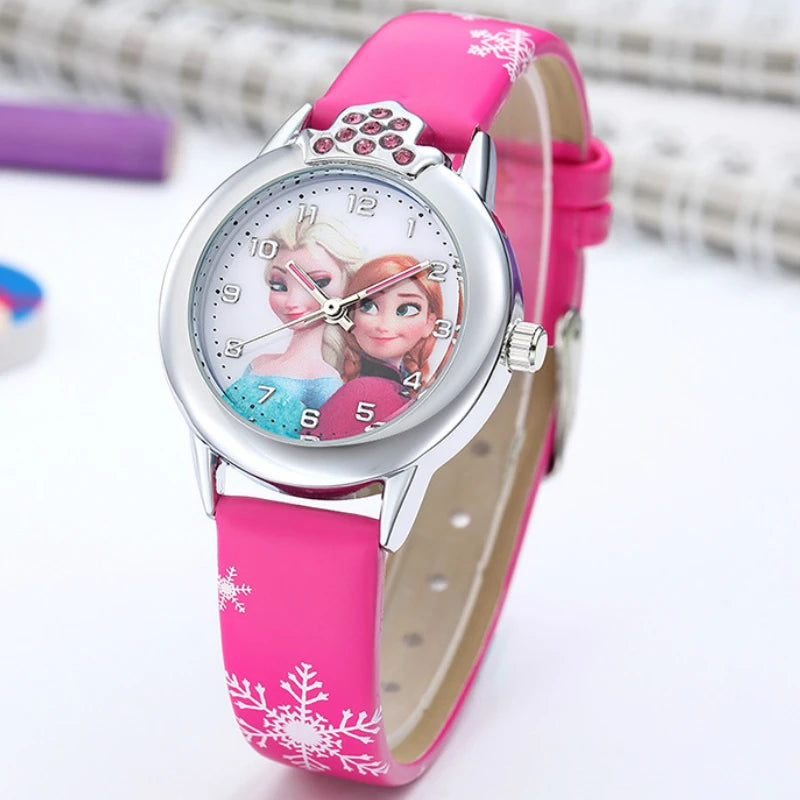 Girls  Princess Kids Watches Leather Strap Cute Children's Cartoon Wristwatches Gifts for Kids Girl Frozen Clock