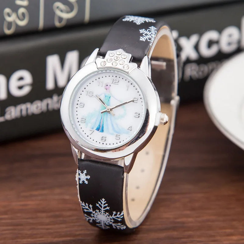 Girls  Princess Kids Watches Leather Strap Cute Children's Cartoon Wristwatches Gifts for Kids Girl Frozen Clock