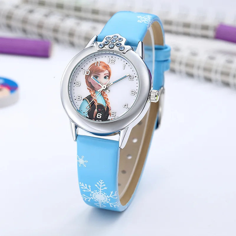 Girls  Princess Kids Watches Leather Strap Cute Children's Cartoon Wristwatches Gifts for Kids Girl Frozen Clock