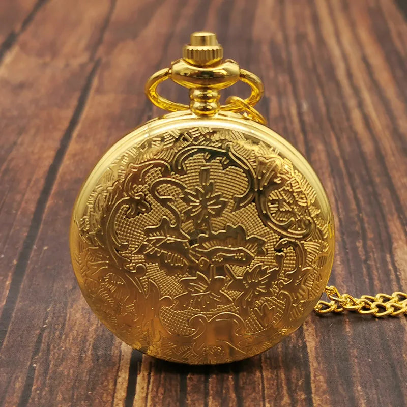 Luxury Gold Roman Numerals Quartz Pocket Watch Chain Men Women Hollow Case Vintage Pendant Necklace Best Gifts for Men Women