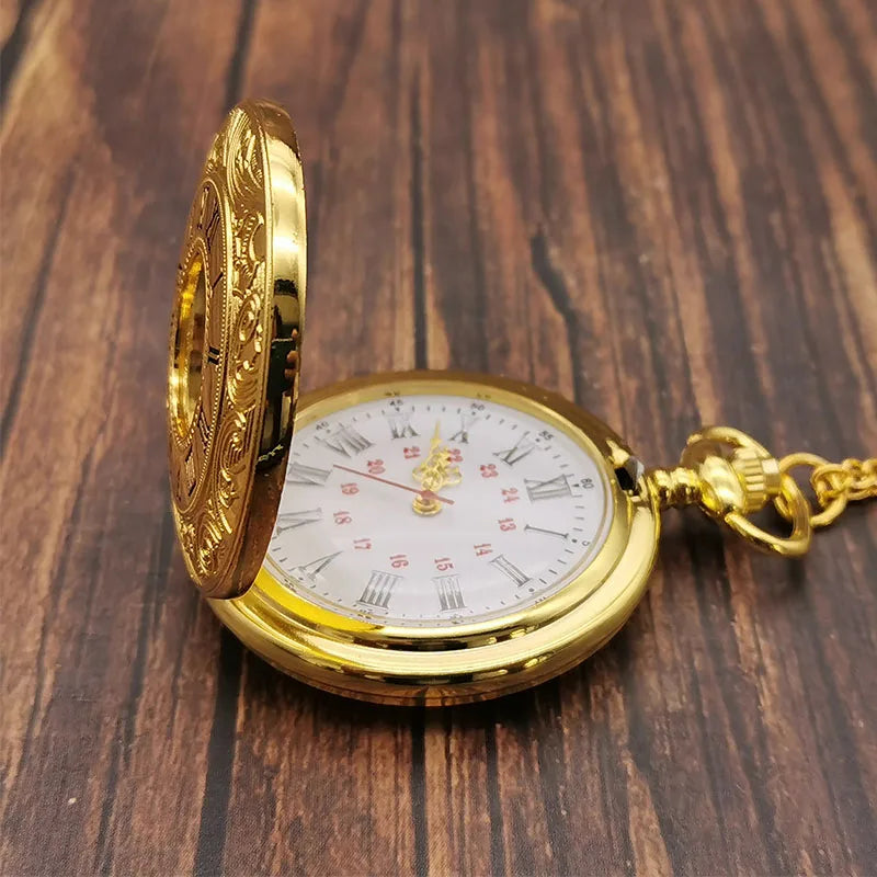Luxury Gold Roman Numerals Quartz Pocket Watch Chain Men Women Hollow Case Vintage Pendant Necklace Best Gifts for Men Women