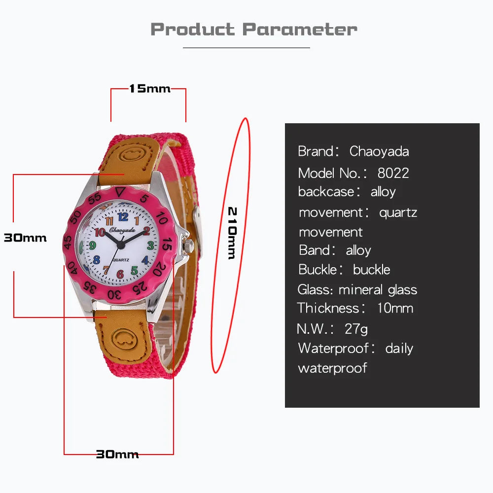 Cute Boys Girls Quartz Watch Kids Children's Fabric Strap Student Time Clock Wristwatch Colorful Number Dial birthday Gifts