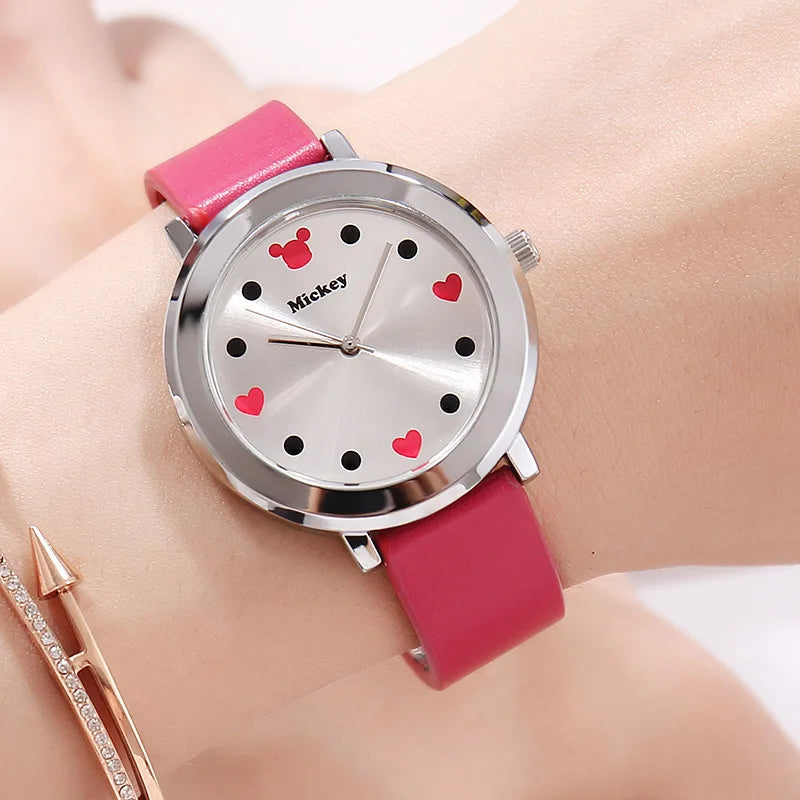 Disney Mickey mouse quartz Wristwatch simple true belt ultra-thin dial watch women Water Resistant Leather Alloy Buckle