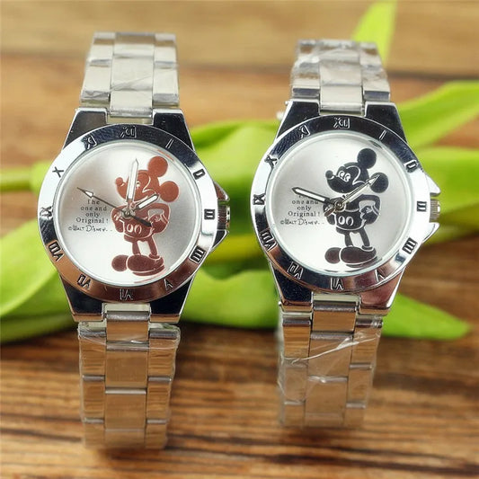 Mickey Mouse Minnie Kids Student Cartoon Watch Aolly Steel Quartz Watches Clock for Boys Girls Gift