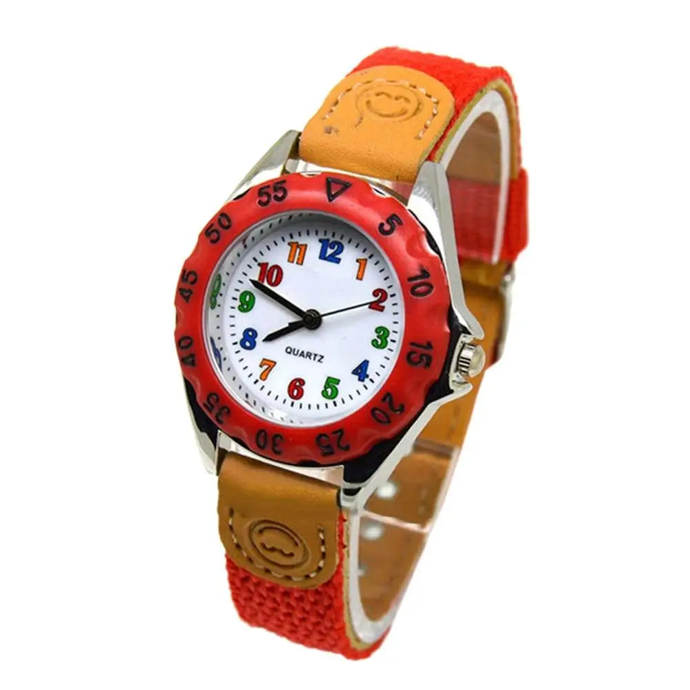 Cute Boys Girls Quartz Watch Kids Children's Fabric Strap Student Time Clock Wristwatch Colorful Number Dial birthday Gifts