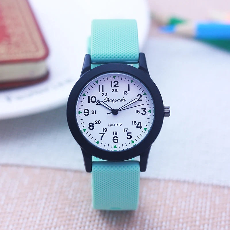 New Style Children Boys Girls Simple 24 Hours Luminous Hands Sports Silicone Strap Watches Jelly Colors Quartz Wristwatches