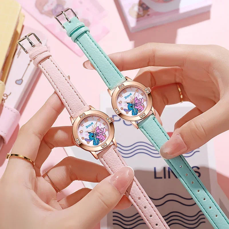 Disney Children's Watches Cute Cartoon Stitch Imitation Diamond Belt Student Quartz Watch Simple and Exquisite Gift
