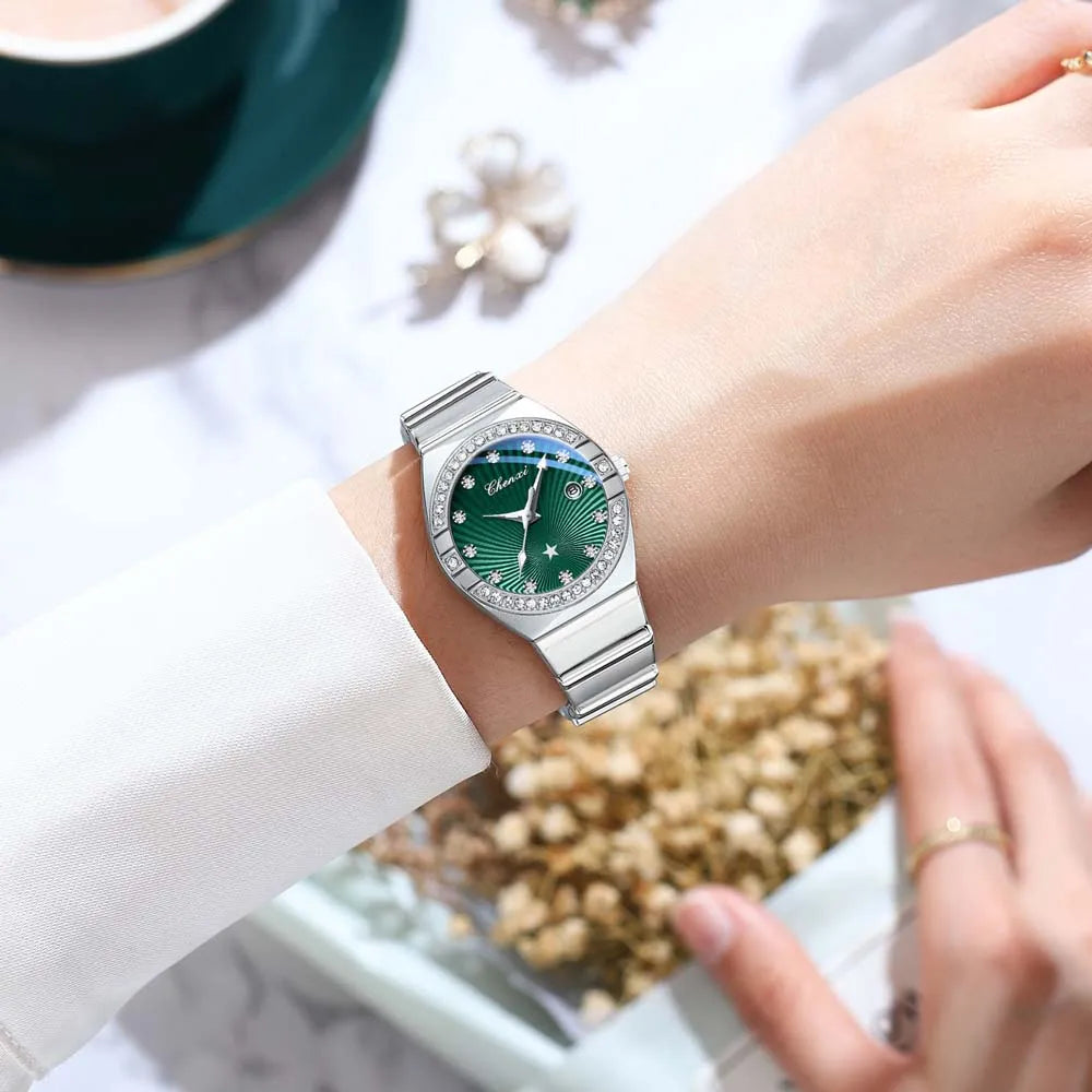 New Women Watch Round Quartz Diamond-Studded Wristwatch Date Luminous Waterproof Stainless Steel Watch Ladies Gift Relojes Para