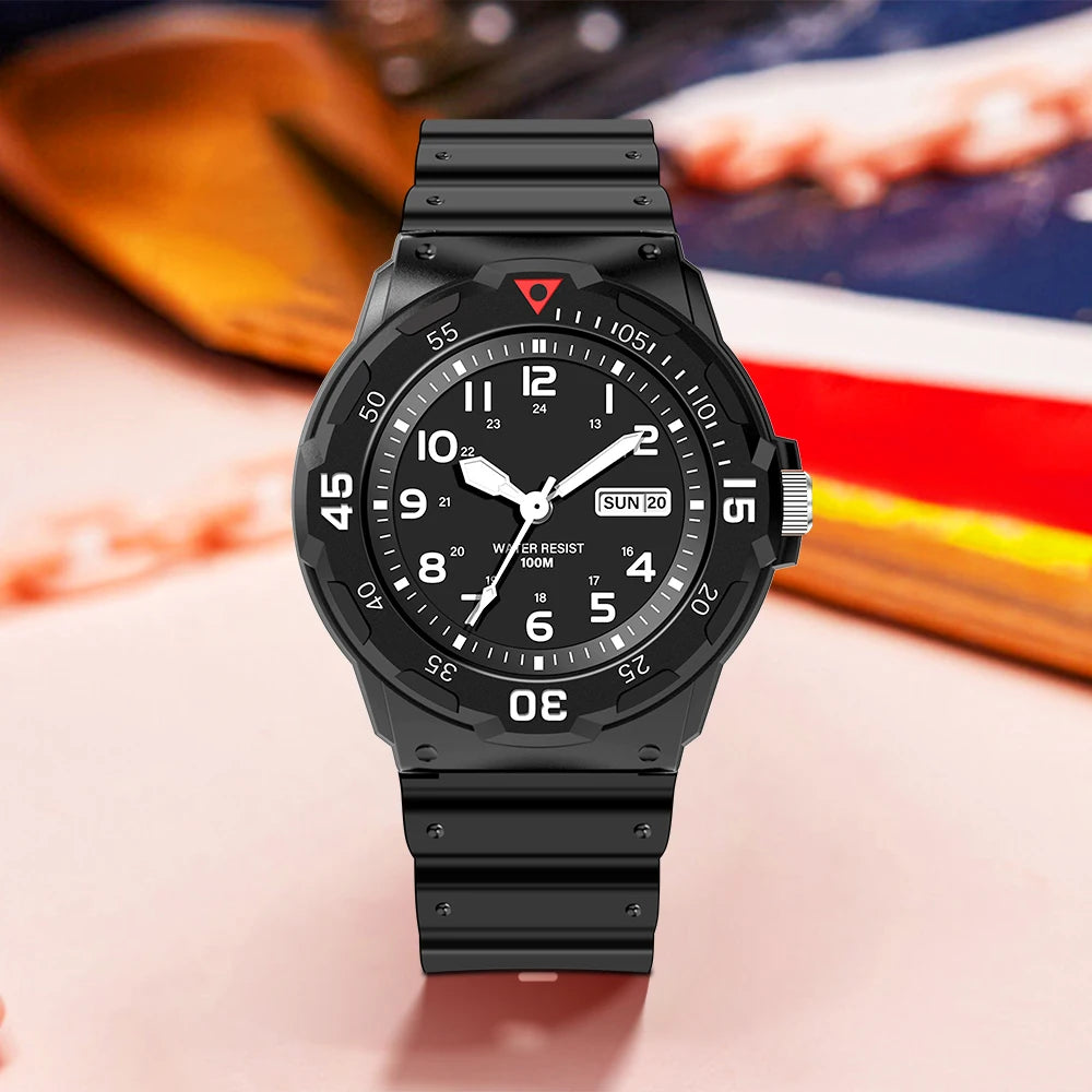 Fashion sports student watch casual night light clock 50m waterproof multifunctional male and female quartz watch dial rotatable