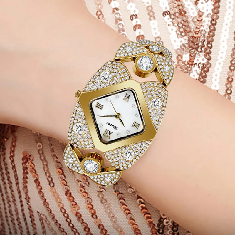 Unique Design Gold Women Bracelet Watches 2025 New Luxury Brand Wrist Watches For Ladies Full Steel Women Quartz Wristwatches