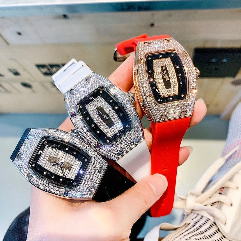 Top New Fashion Women Luxury Tonneau Watches Womens Crystal Silicone Jelly Quartz Watch Gift Relogio Feminino Ladies Wristwatch