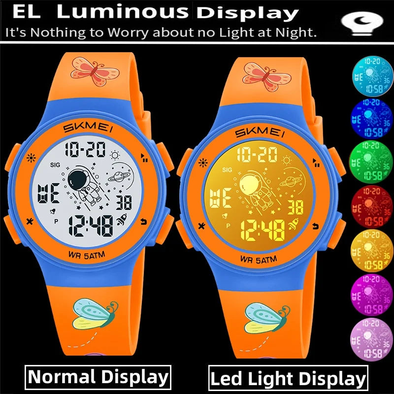 Skmei Kids Digital Watches Fashion TPU Strap Colorful Light LED Waterproof Children Boy Girl Sports Wristwatch with Alarm Clock