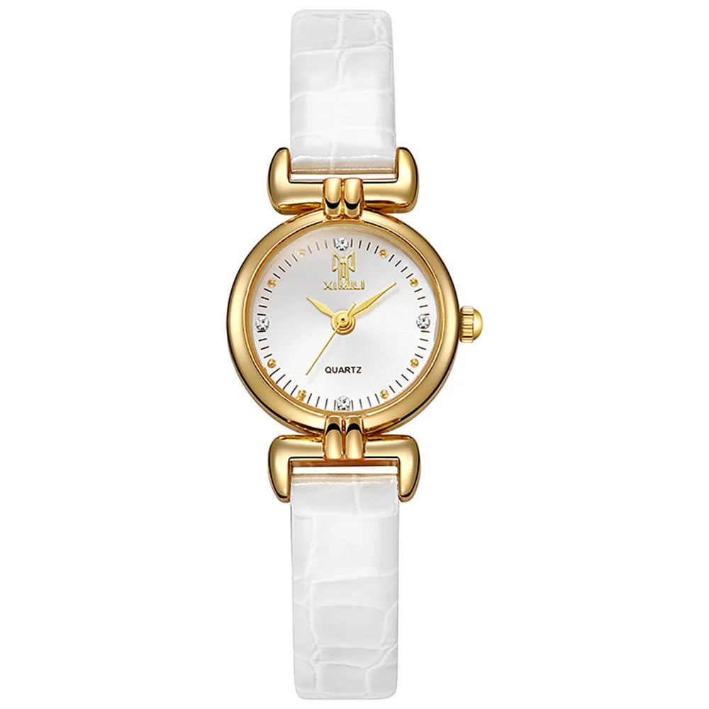 Ladies Fashion 2025 New Small Simple Diamonds Quartz Watch Business White Leather Women's Dress Clock Gift Wristwatch