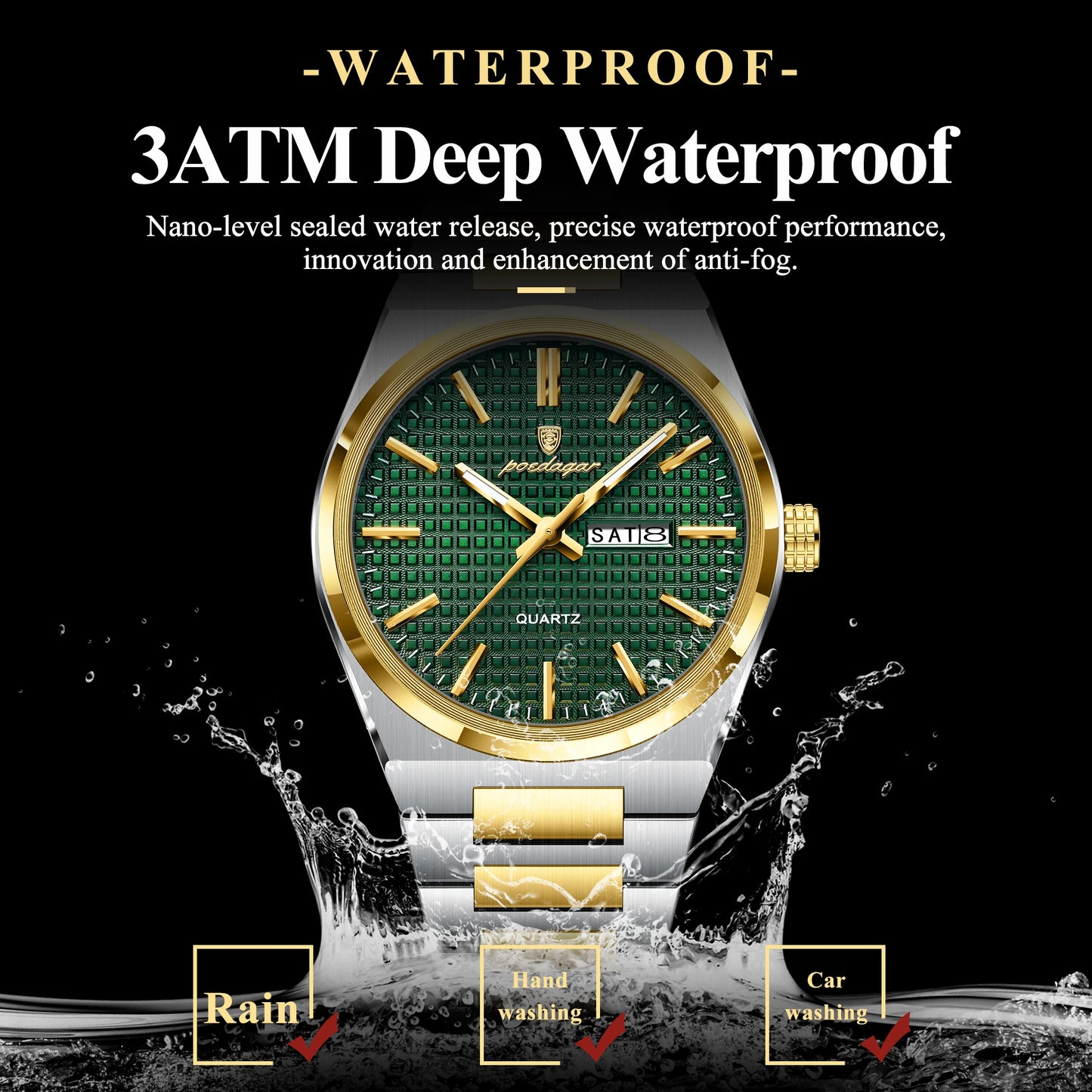 POEDAGAR Luxury Men Watch Date Week Waterproof Luminous Stainless Steel Watch For Man Casual Quartz Men's Watches Male Sport+Box