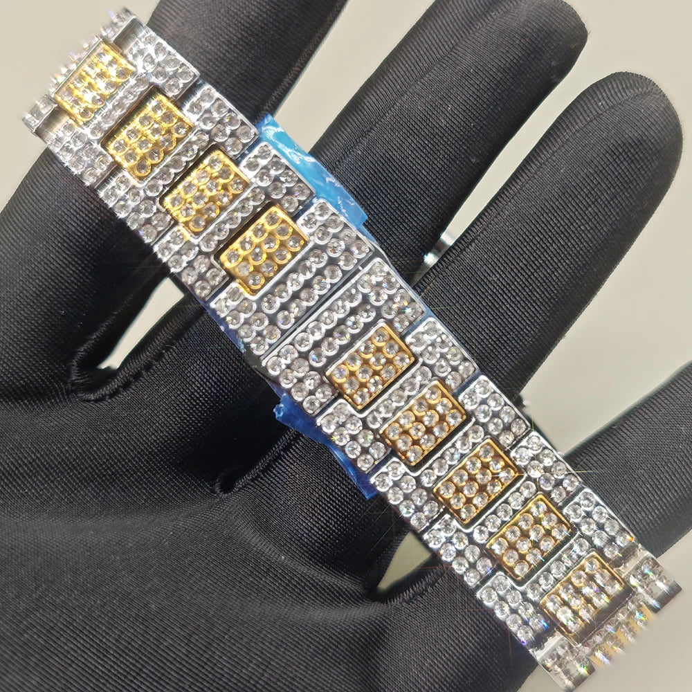 Luxury Brand Men Quartz Watch Fashion Square Hip Hop Diamond Out Sparkling Jewelry Waterproof Stainless Steel Wristwatch Man New