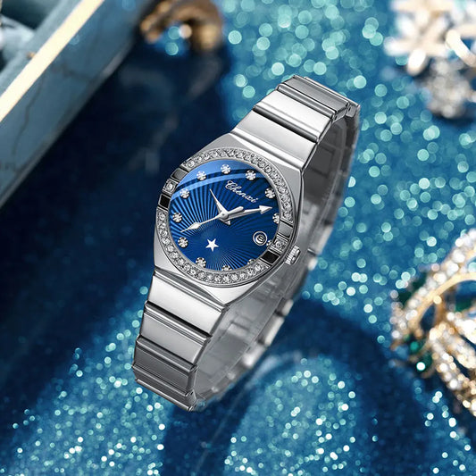 New Women Watch Round Quartz Diamond-Studded Wristwatch Date Luminous Waterproof Stainless Steel Watch Ladies Gift Relojes Para