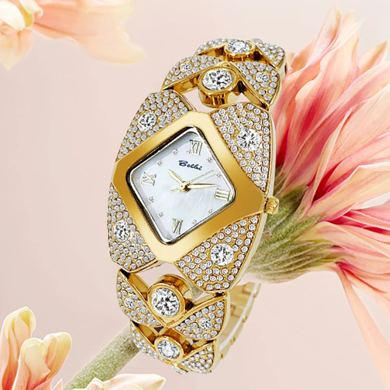 Unique Design Gold Women Bracelet Watches 2025 New Luxury Brand Wrist Watches For Ladies Full Steel Women Quartz Wristwatches