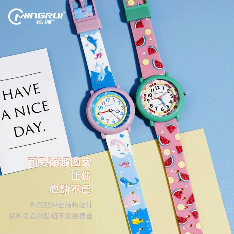Kids Watch Cute Dolphin Cartoon Quartz Waterproof Silent Outdoor Sports Glow Rubber Boys' Watch Girls' Watch Childhood Clock