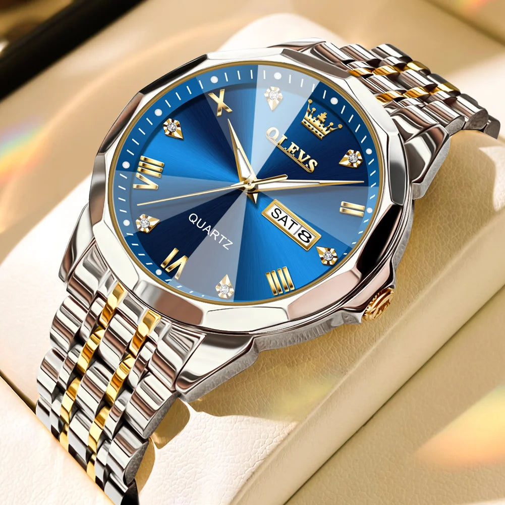 OLEVS New Watch for Men Original Quartz Waterproof Male Wristwatch Gold Stainless Steel Strap High-end Luxury Man Watch Clock