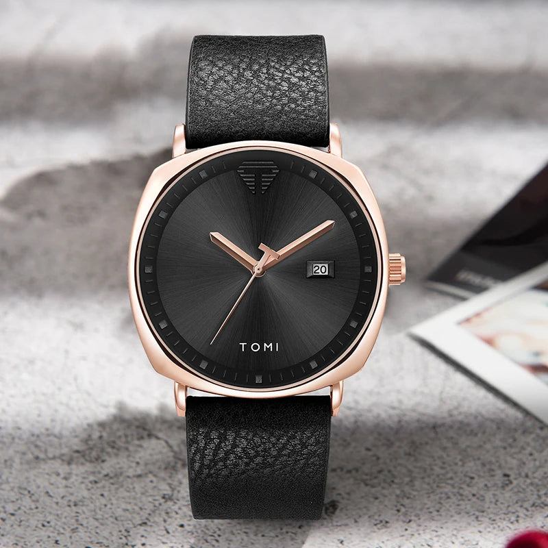 TOMI Men's Watch Minimalist Fashion Sports Watch Calendar Leather Casual Quartz Watch