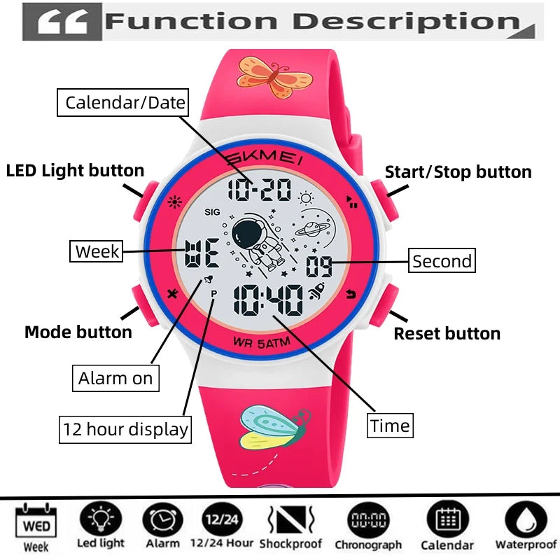 Skmei Kids Digital Watches Fashion TPU Strap Colorful Light LED Waterproof Children Boy Girl Sports Wristwatch with Alarm Clock