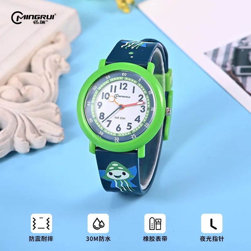 Kids Watch Cute Dolphin Cartoon Quartz Waterproof Silent Outdoor Sports Glow Rubber Boys' Watch Girls' Watch Childhood Clock