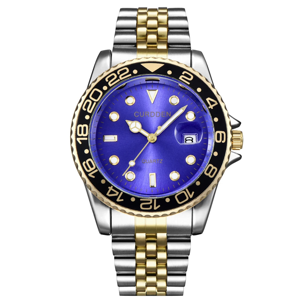 Design CURDDEN Brand Watches For Men Fashion Full Stainless Steel Golden Date Quartz Watch