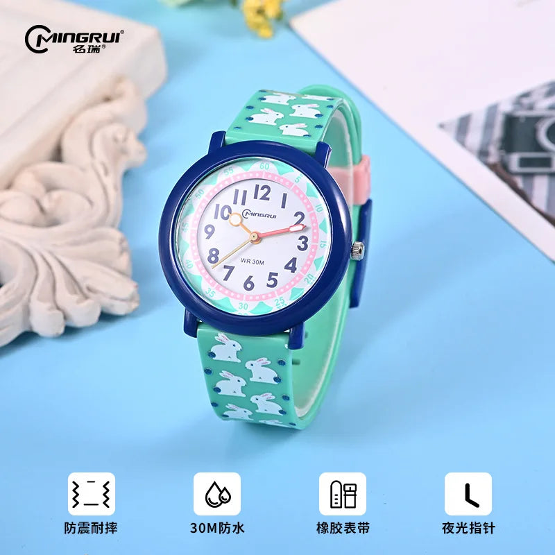 Kids Watch Cute Dolphin Cartoon Quartz Waterproof Silent Outdoor Sports Glow Rubber Boys' Watch Girls' Watch Childhood Clock