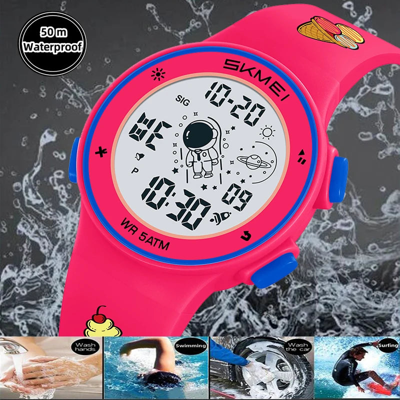 Skmei Kids Digital Watches Fashion TPU Strap Colorful Light LED Waterproof Children Boy Girl Sports Wristwatch with Alarm Clock