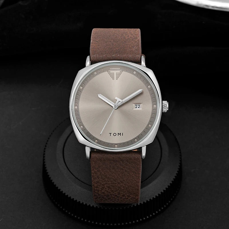 TOMI Men's Watch Minimalist Fashion Sports Watch Calendar Leather Casual Quartz Watch